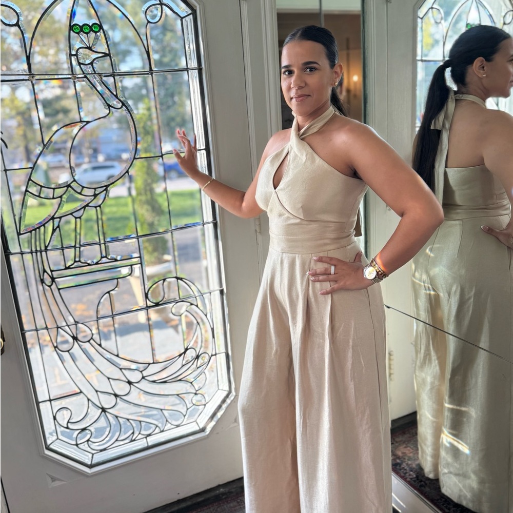 White House Black Market Cream Halter Jumpsuit